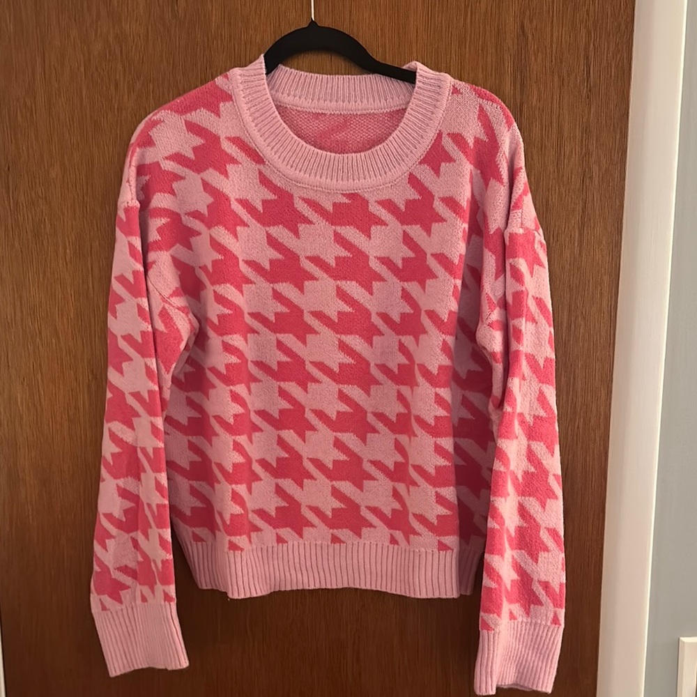 Pink Houndstooth Sweater